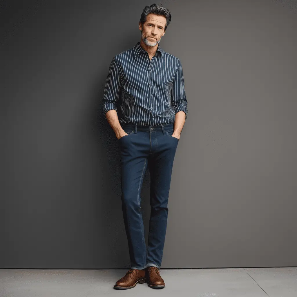dark blue jeans blue shirt